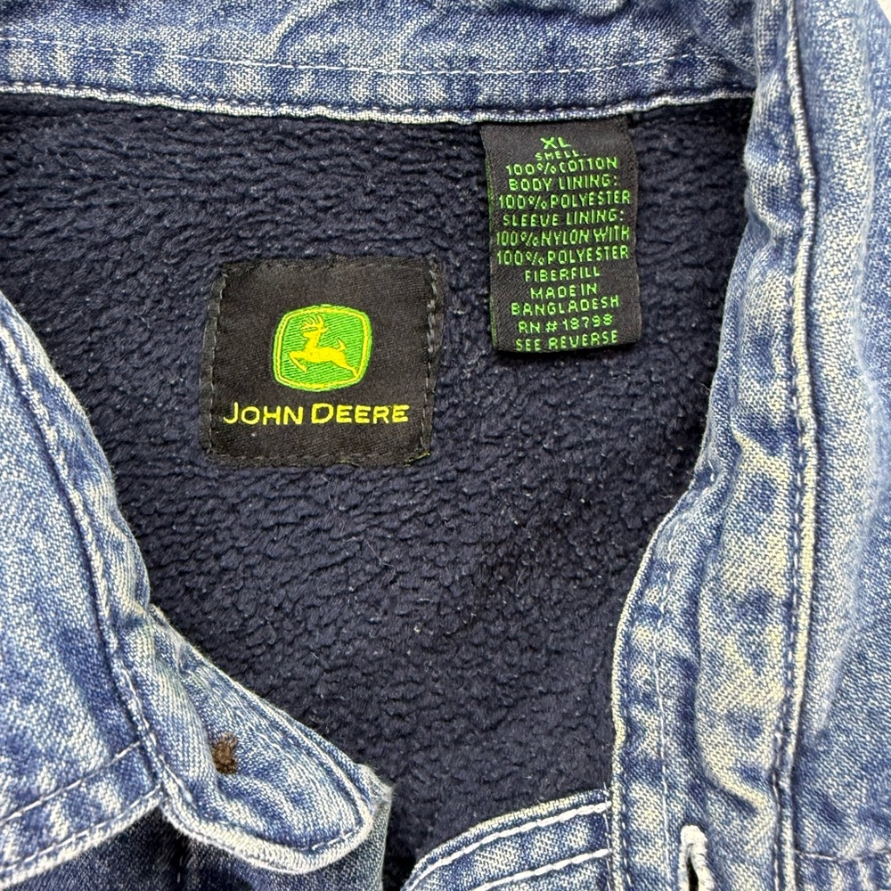 Vintage John Deere Denim Button Up Work Shirt Jacket Men's XL Fleece Lined - Picture 2 of 5
